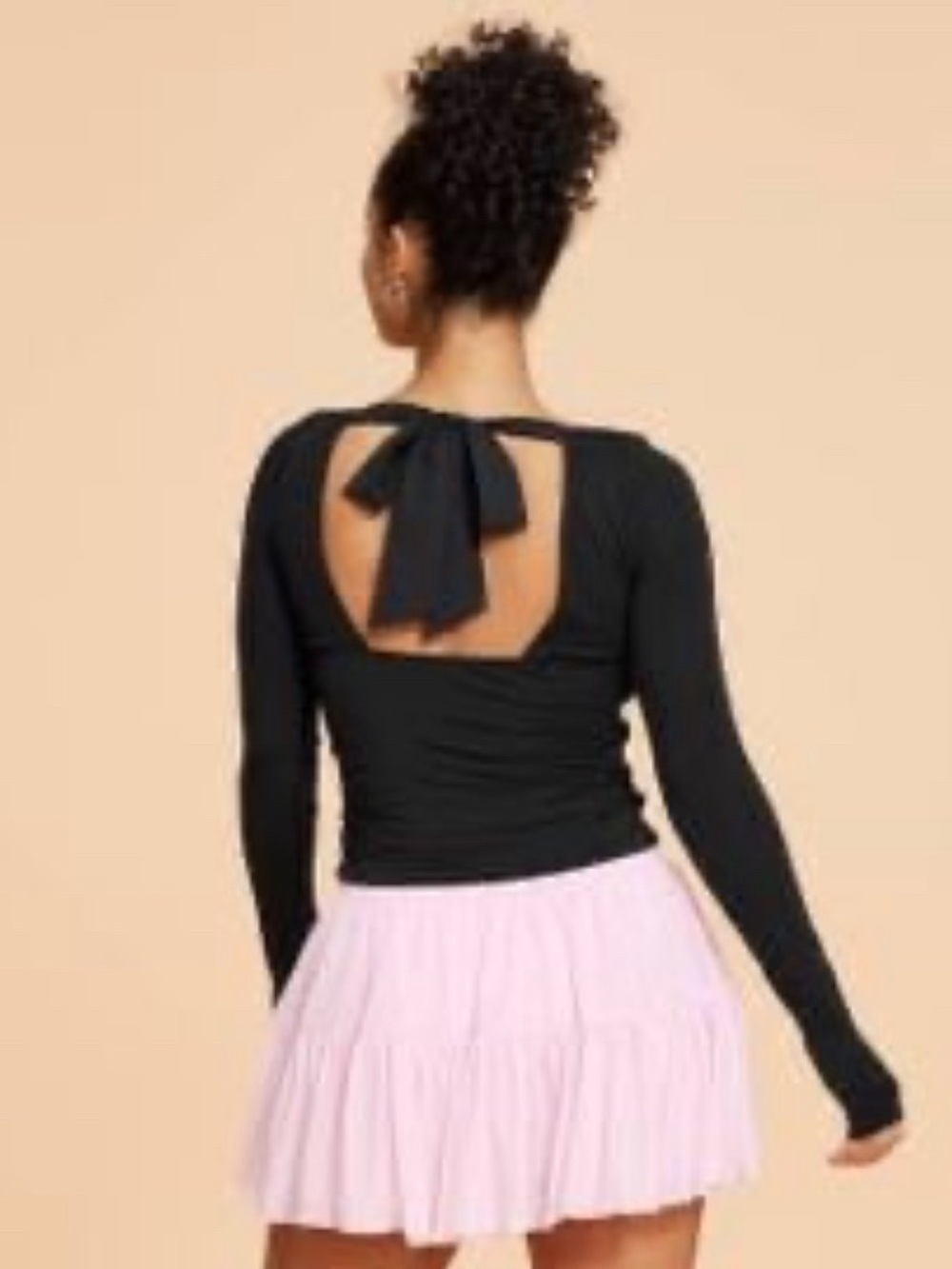 Blogilates Women's Love Story Long Sleeve Tie Bow Back Top Black S